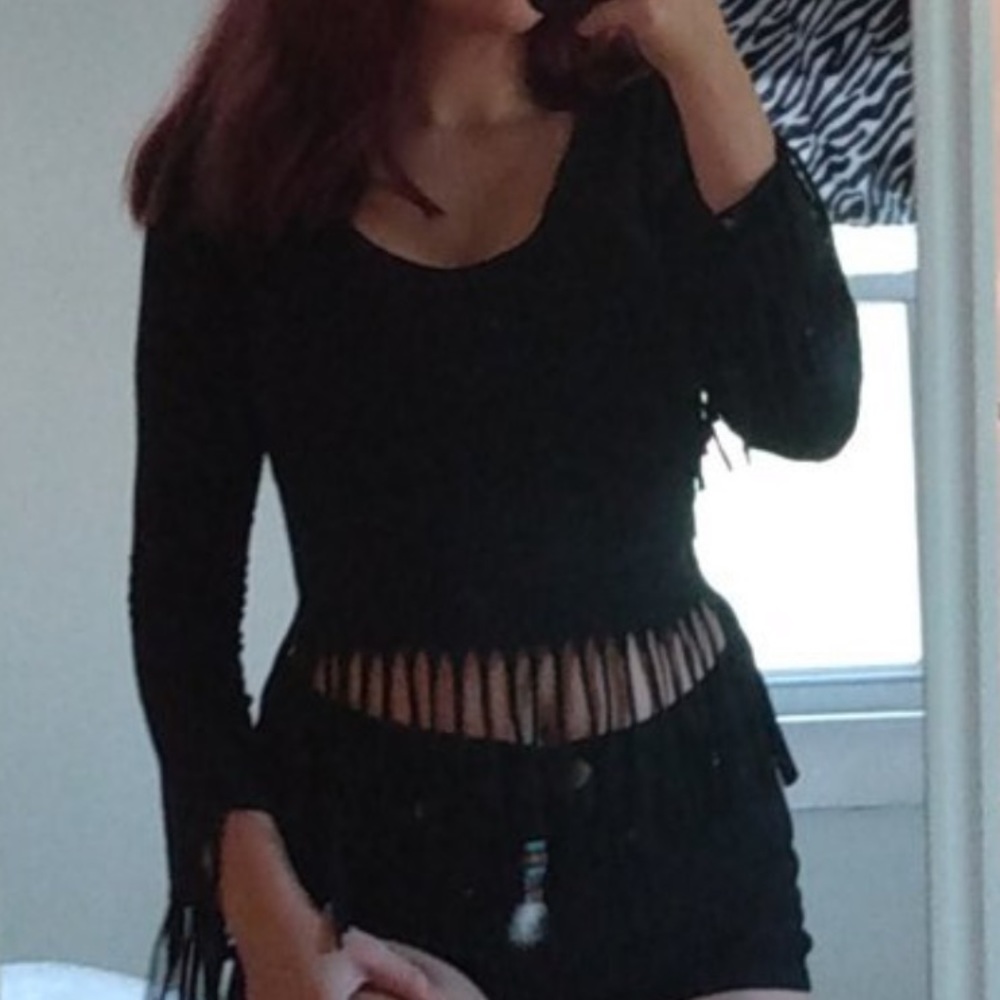 Fringed black crop top